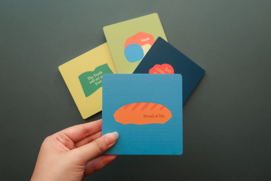 Sacred Geometry Coaster: Wooden square coaster adorned with vibrant Christian symbols.