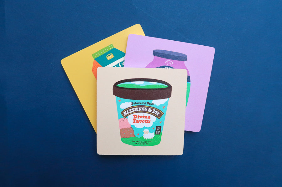 Divine Ice Cream wooden Christian coaster product view.