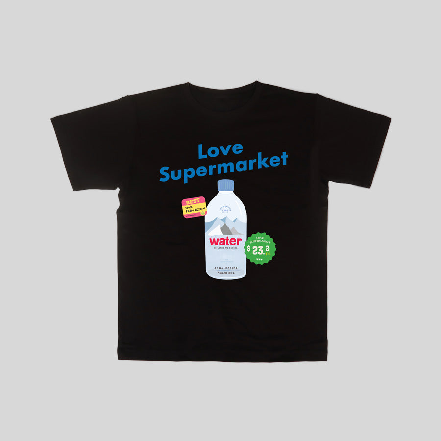 Cute Christian tee creatively adorned with daily grocery items