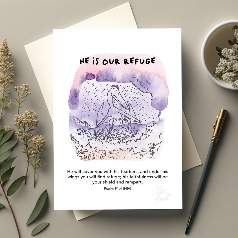 Dinosaur joy radiates on this Christian art card