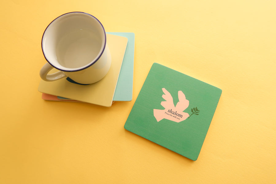 Enlightened Wooden Coasters: Modern designs with Christian themes, ideal gift choices.