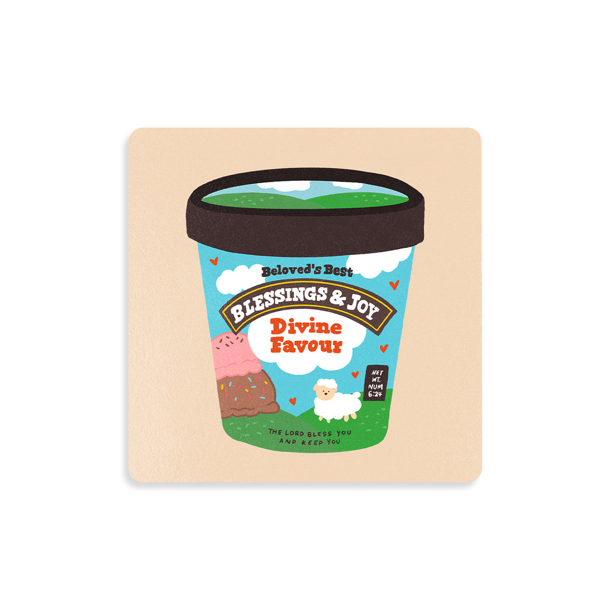 Divine Ice Cream Love Supermarket wooden Christian coaster inspired by Numbers 6:24.