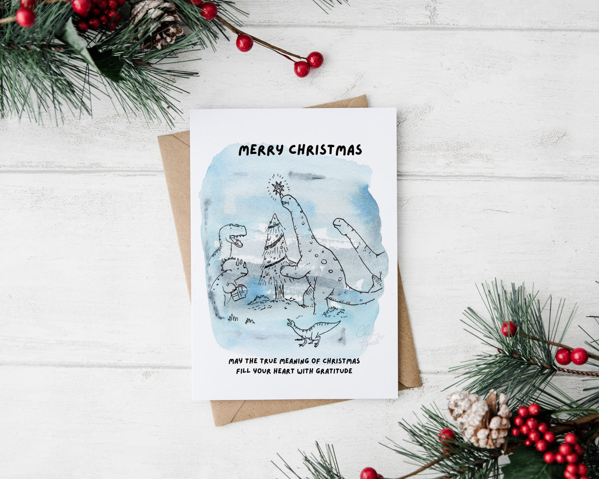 Blessed Dino Greetings: Christian joy meets cute dinosaurs on this delightful card