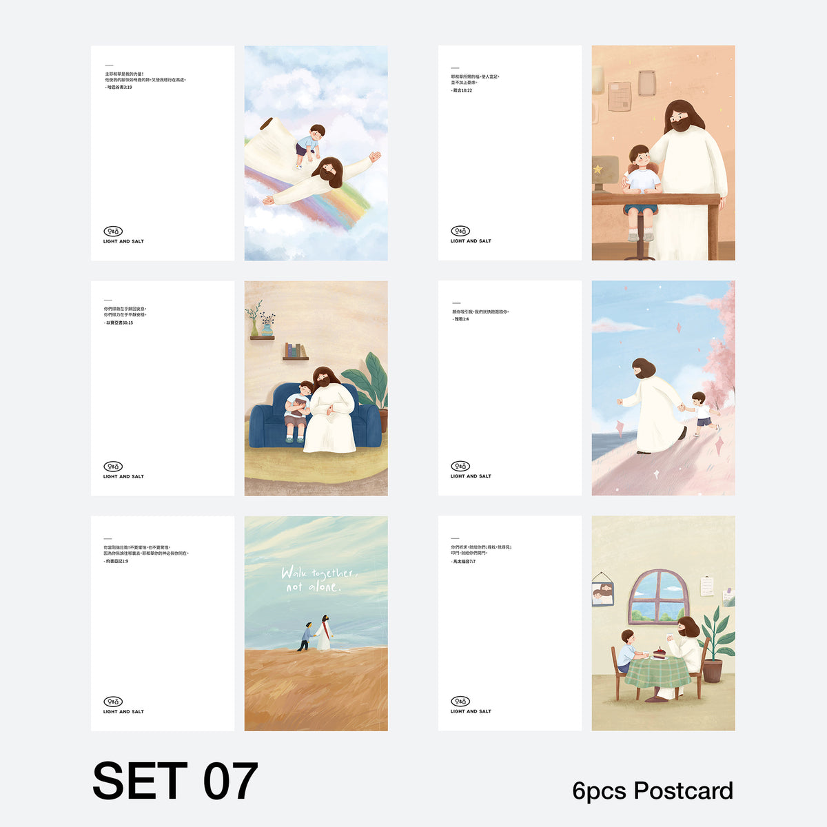 Collection 7 Christian postcard set with six faith-inspired designs from The Commandment Co.