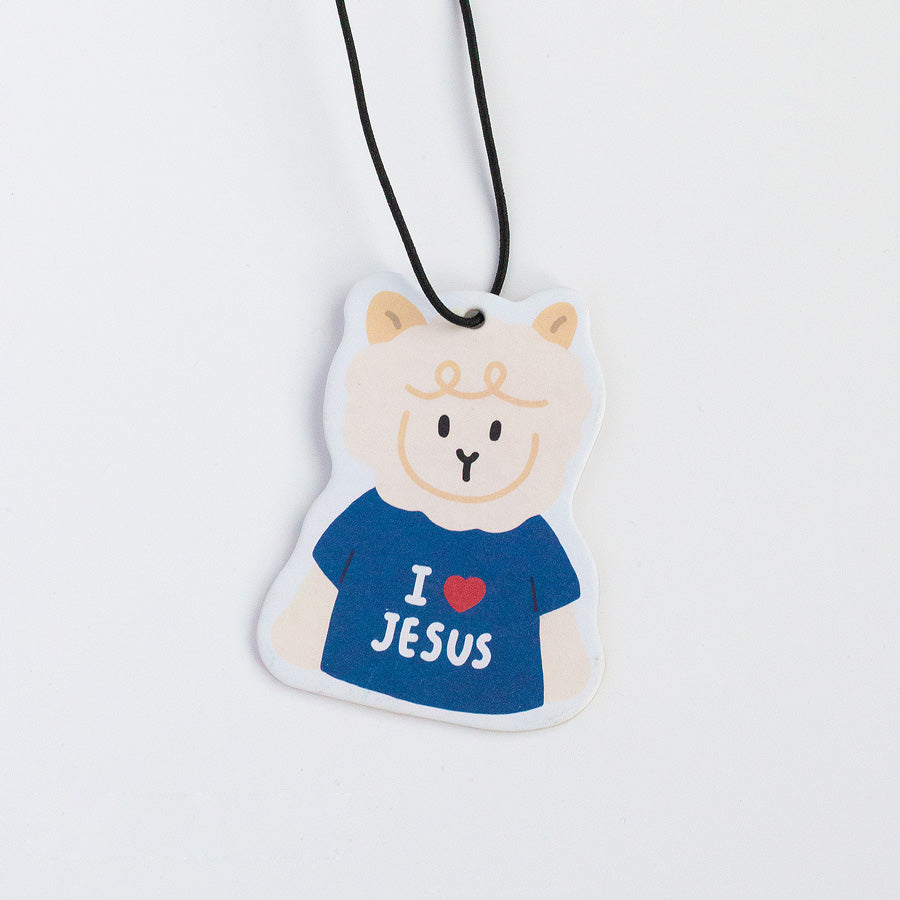 Love the Lamb Christian car and room scent tag with faith-inspired illustration.