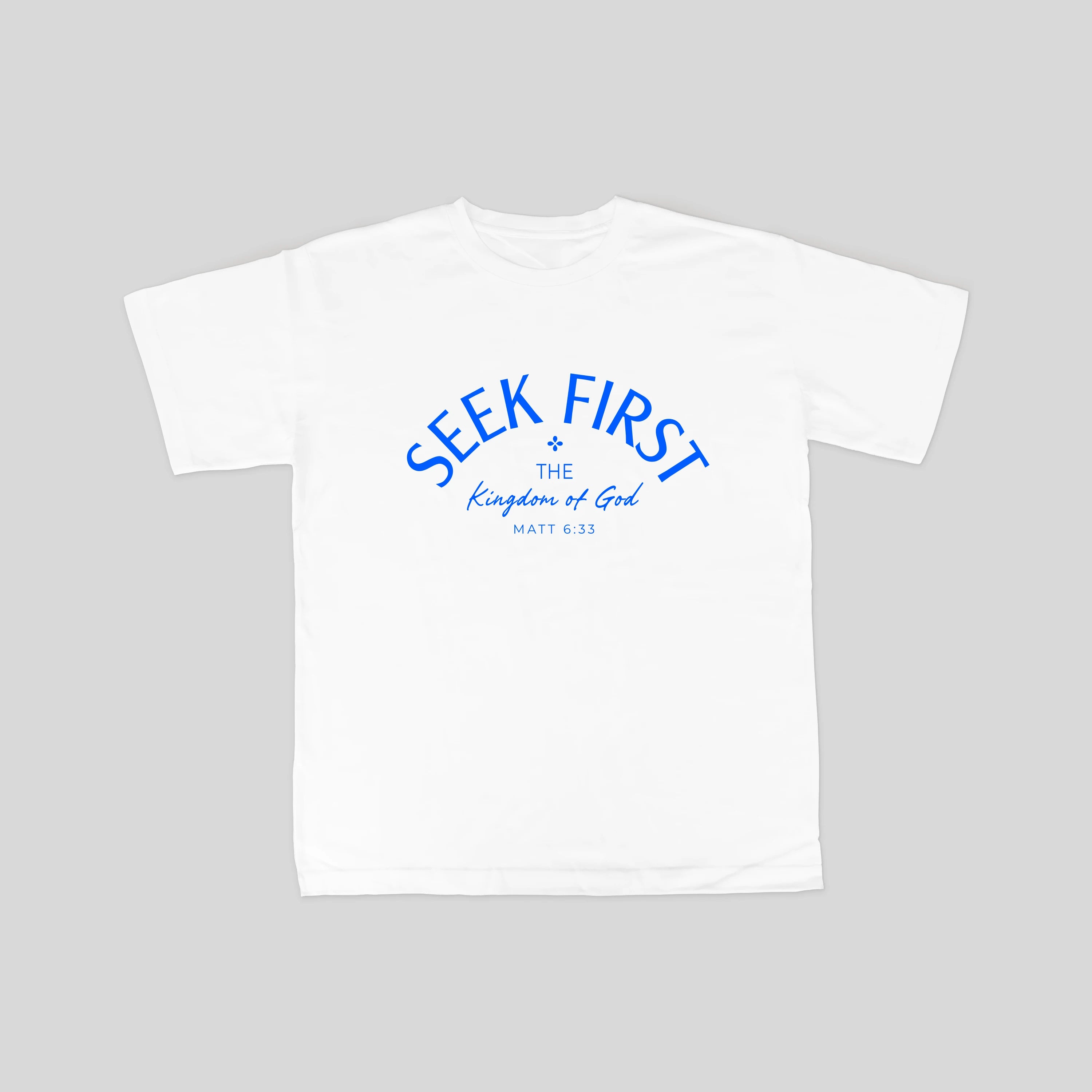 Christian 'Seek First the Kingdom' Tee: Inspirational faith-based t-shirt with a bold and meaningful message.