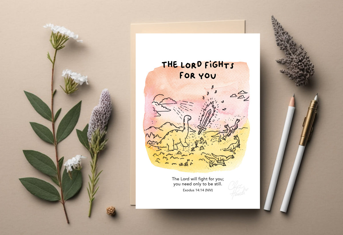 Heavenly Dino Hallelujah: Christian-themed card with an adorable dinosaur celebration