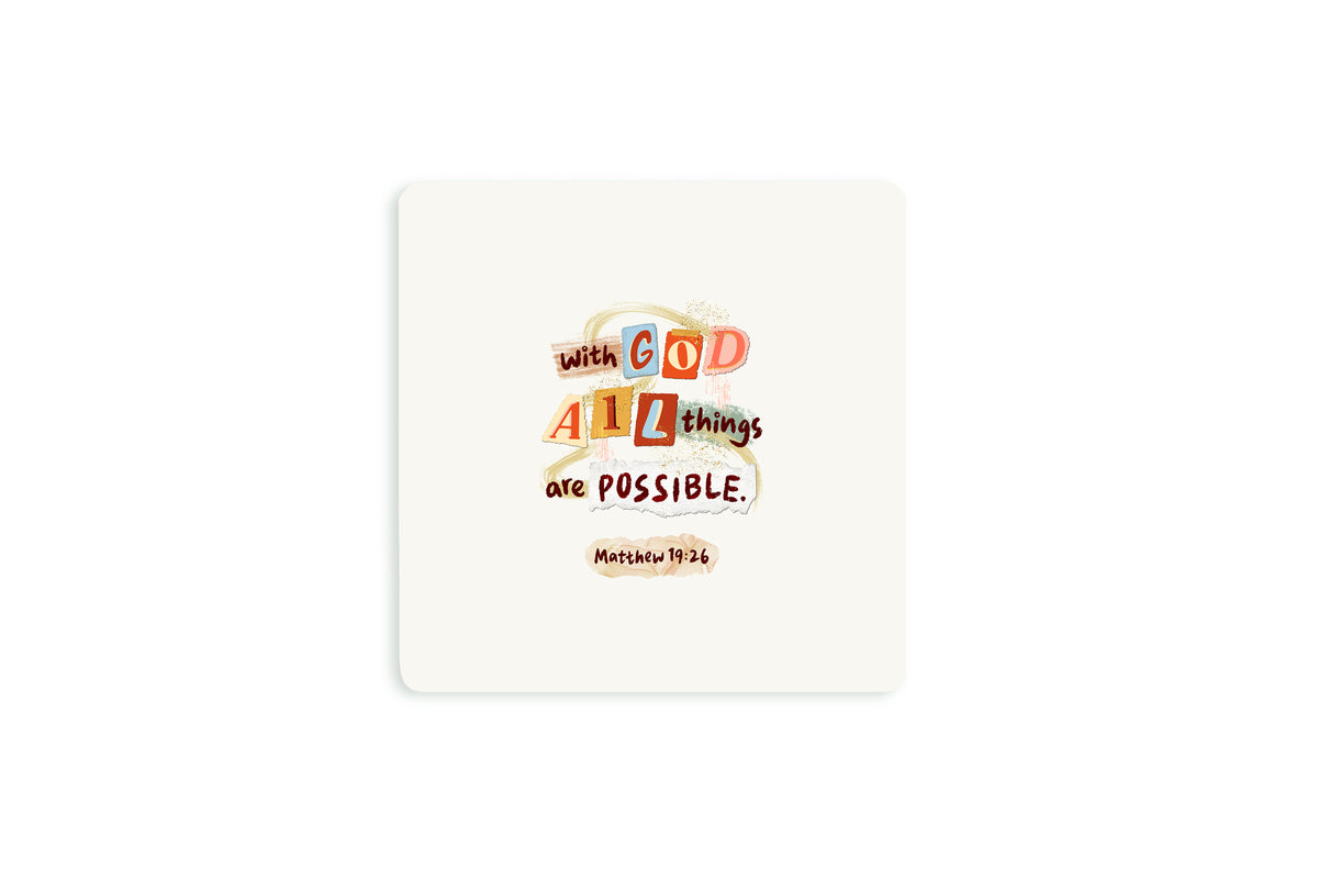 All Things Are Possible Christian wooden coaster by Void To Light.