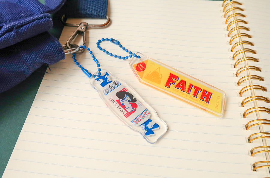Love Supermarket Christian acrylic keychain collection.
