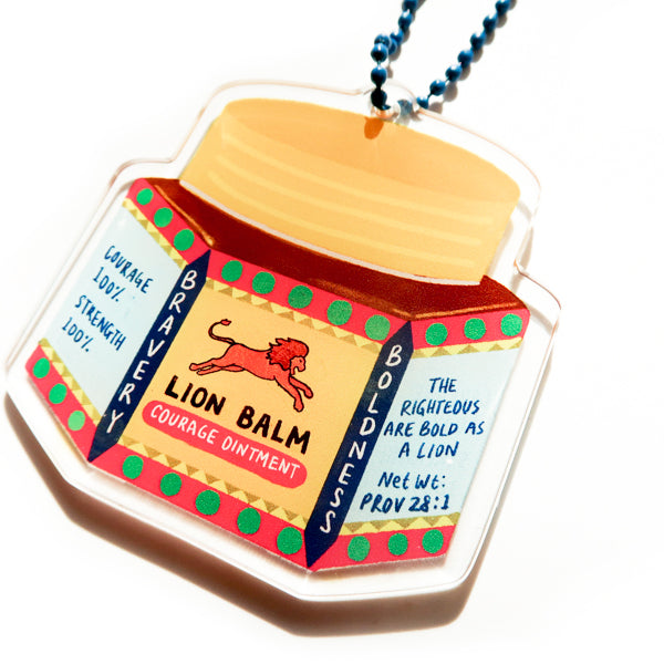 Bold Lion Balm acrylic keychain product view.