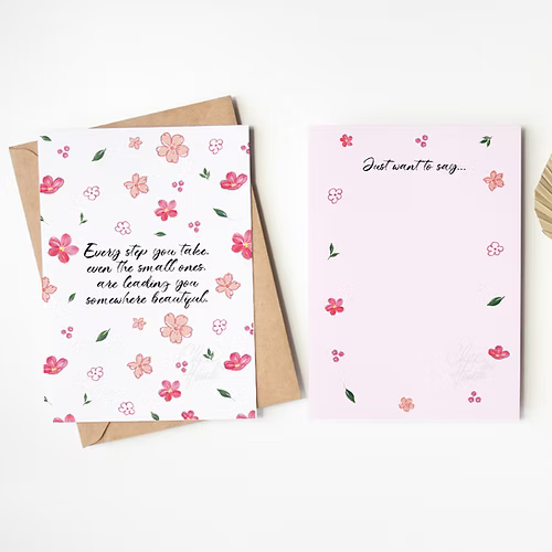 ChezHemdi A6 floral postcard featuring pink flower design