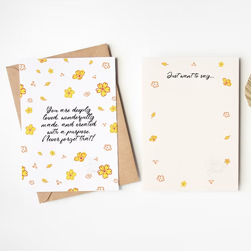 ChezHemdi A6 floral postcard with yellow flower design — Christian faith stationery from The Commandment Co