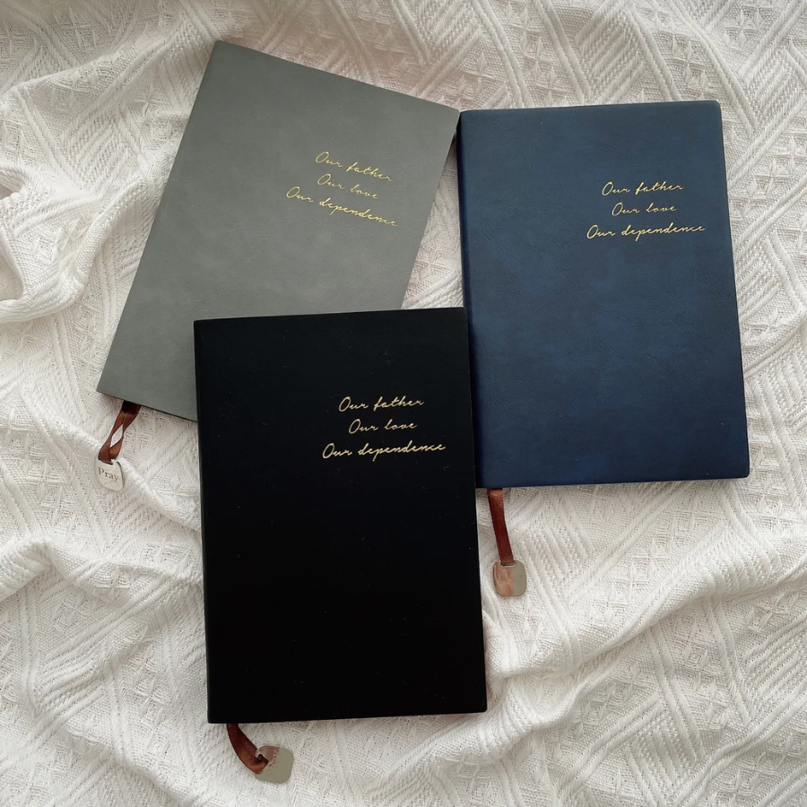 Christian faith journal made with faux lambskin leather and elegant gold foil title