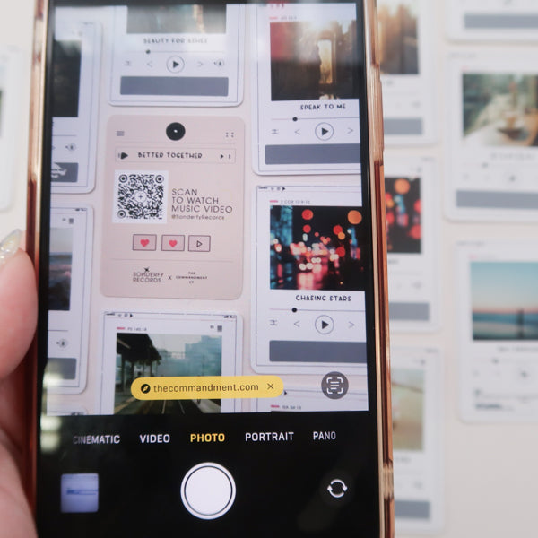 Back of faith-themed scratch card with QR code linking to Sonderfy Records music video — collaboration with The Commandment Co