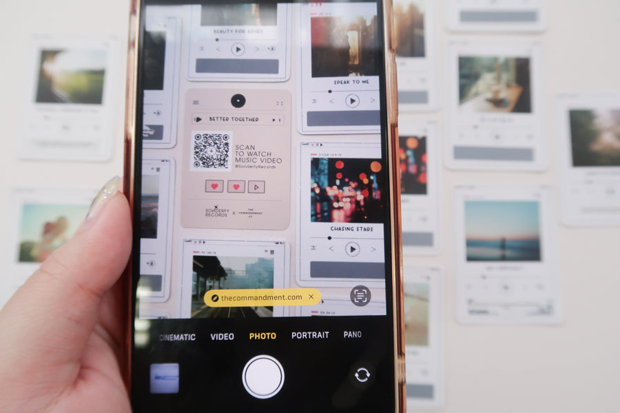 Back of faith-themed scratch card with QR code linking to Sonderfy Records music video — collaboration with The Commandment Co