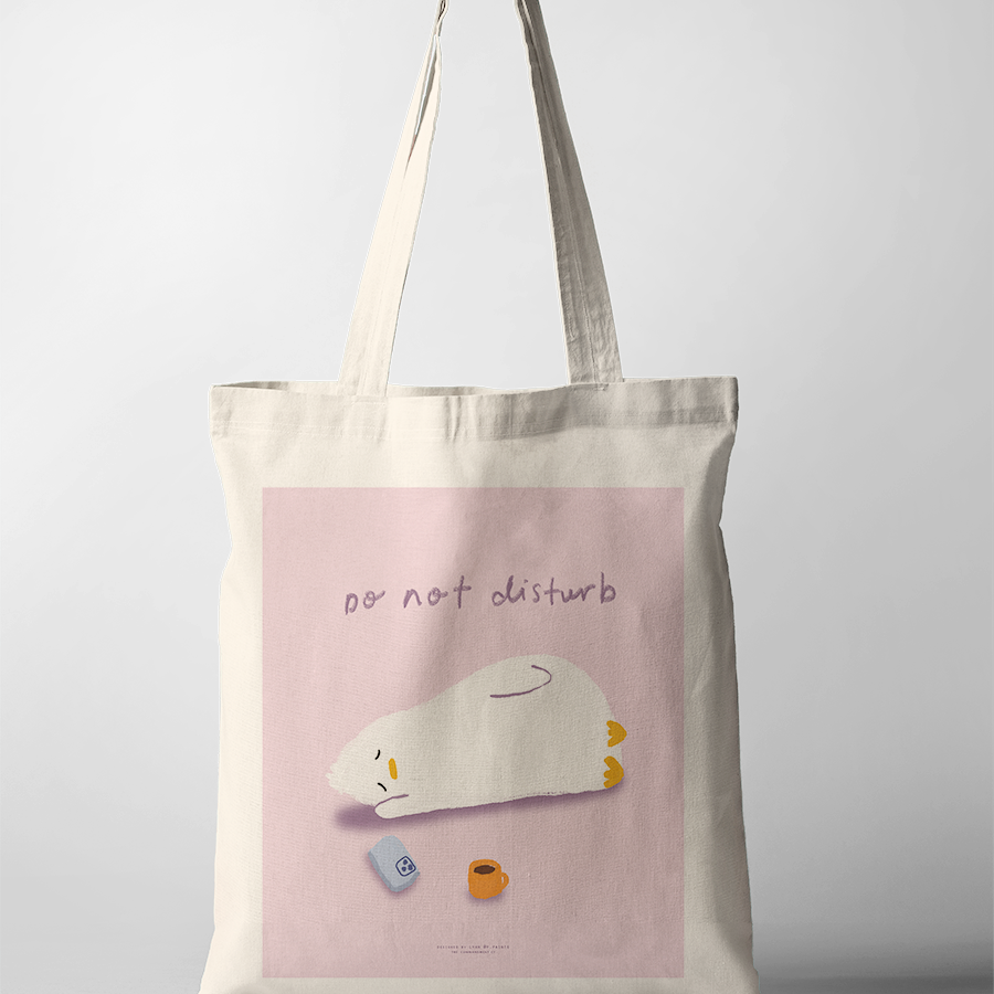 Christian tote bag featuring a peaceful “Do Not Disturb” illustration by One Silly Goose, symbolising rest, stillness, and finding quiet moments with God.