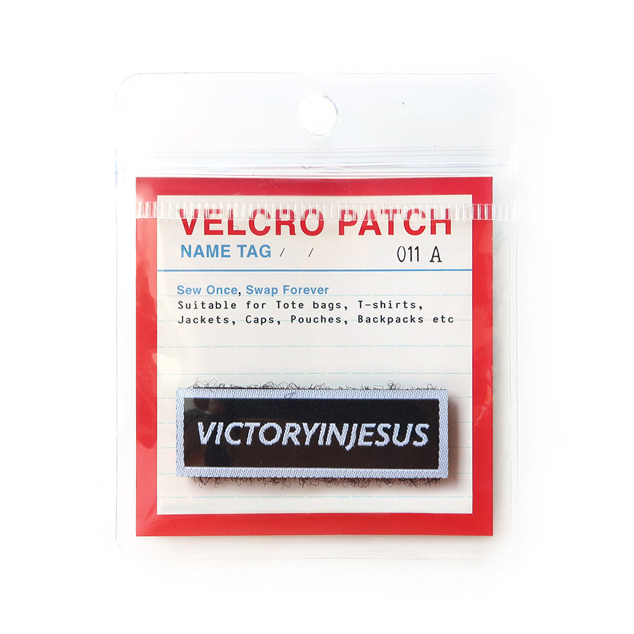 Victory in Jesus Velcro patch with Christian inspirational text, perfect for adding faith-based style to jackets and bags