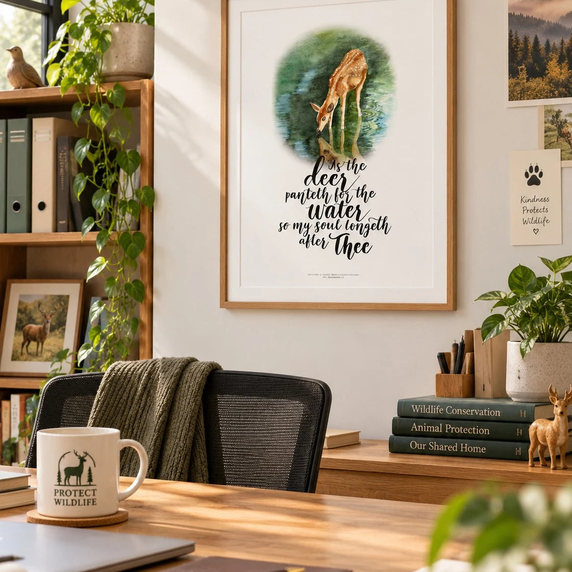 Deer Psalm 42 Christian poster framed in an office