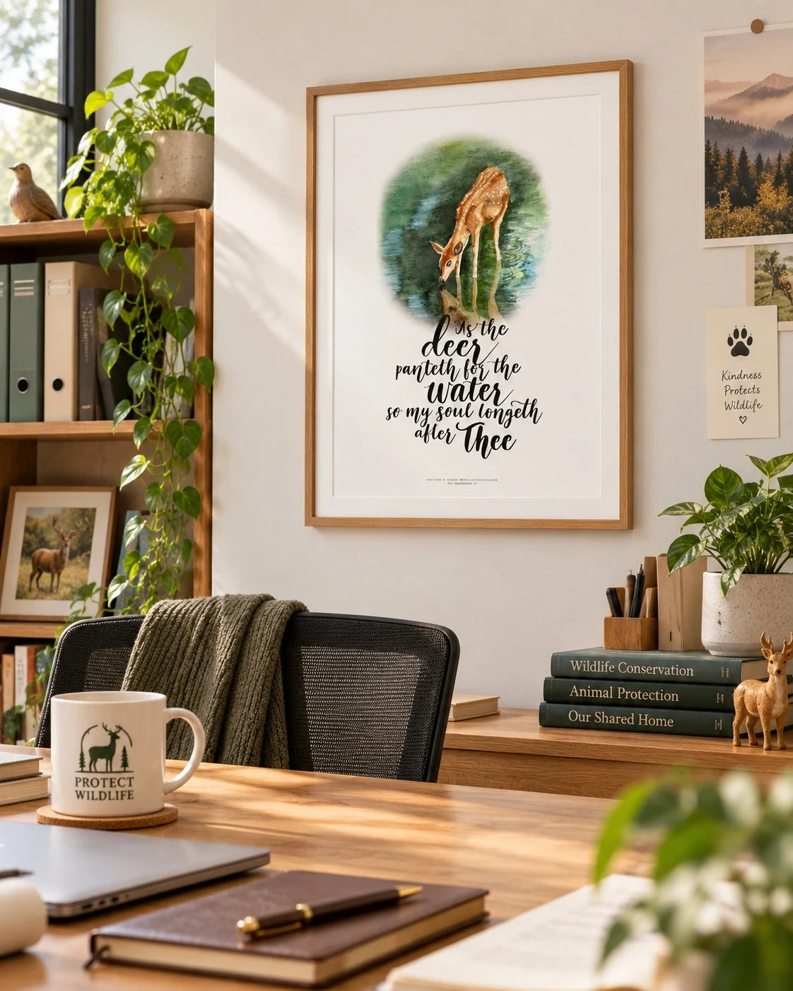 Deer Psalm 42 Christian poster framed in an office