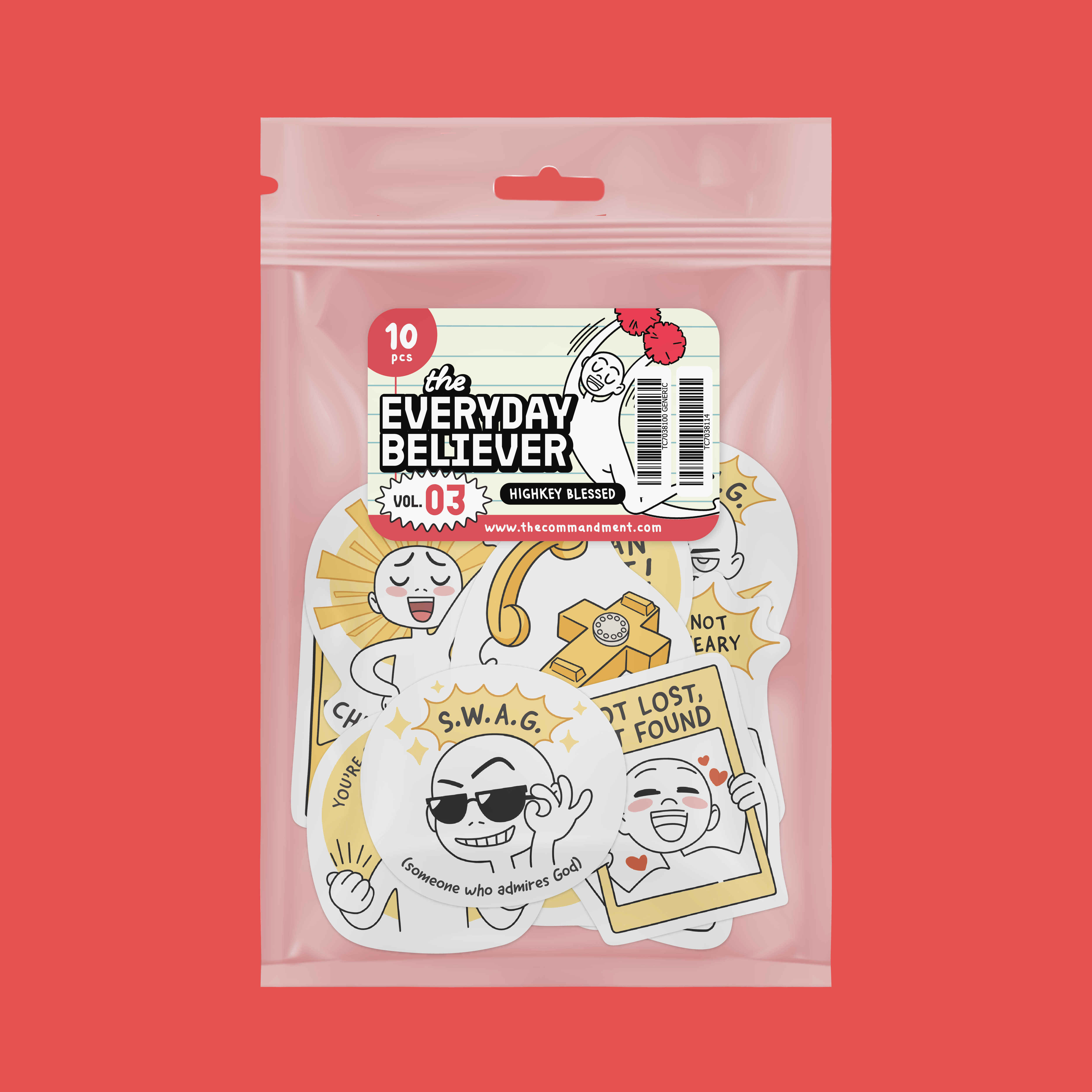 Everyday Believer sticker pack featuring uplifting Christian messages like "Highkey Blessed," "Call on His Name," and "Child of Light," from The Commandment Co, Singapore.