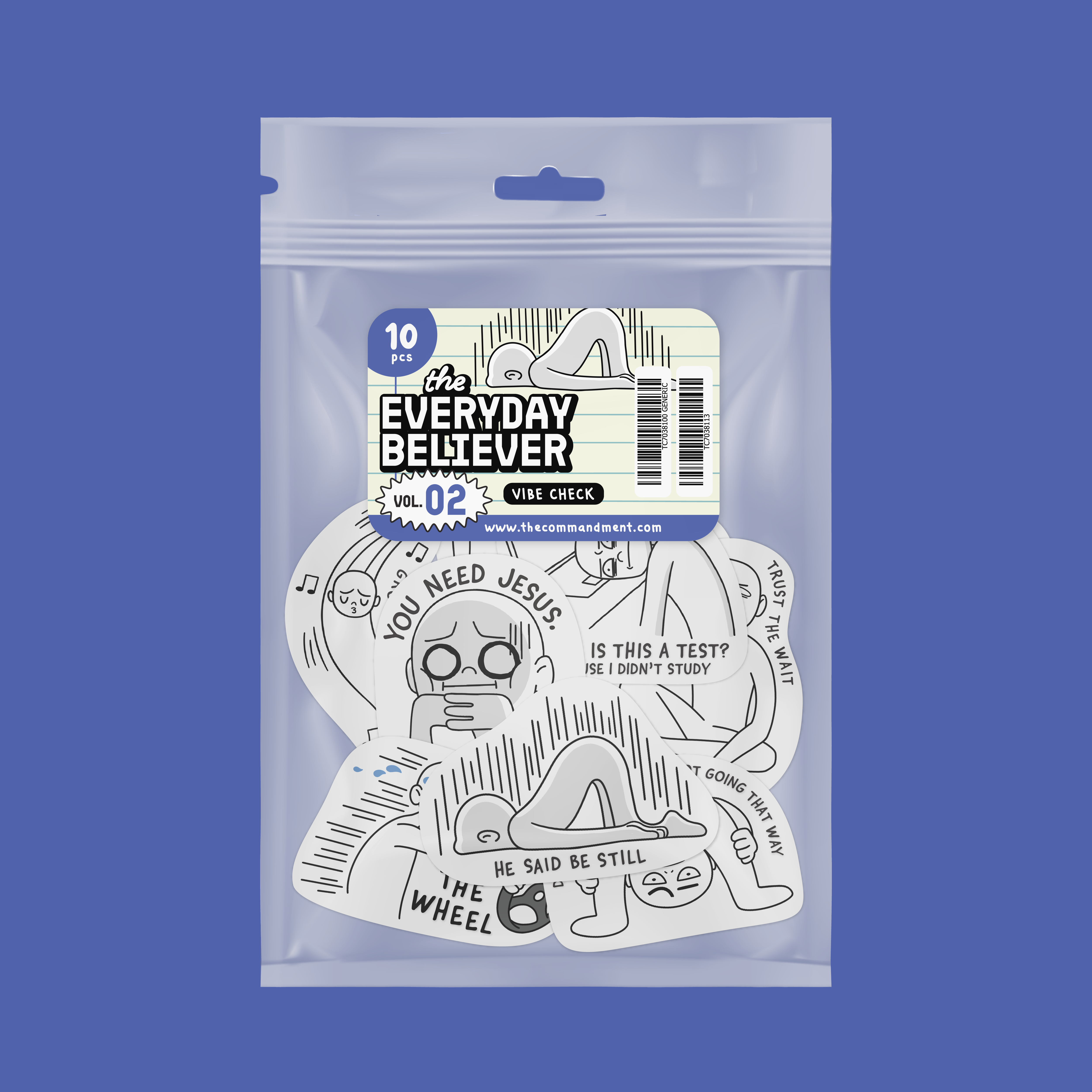 Everyday Believer sticker pack "Vibe Check" with humorous Christian messages, inspirational gift from The Commandment Co, Singapore