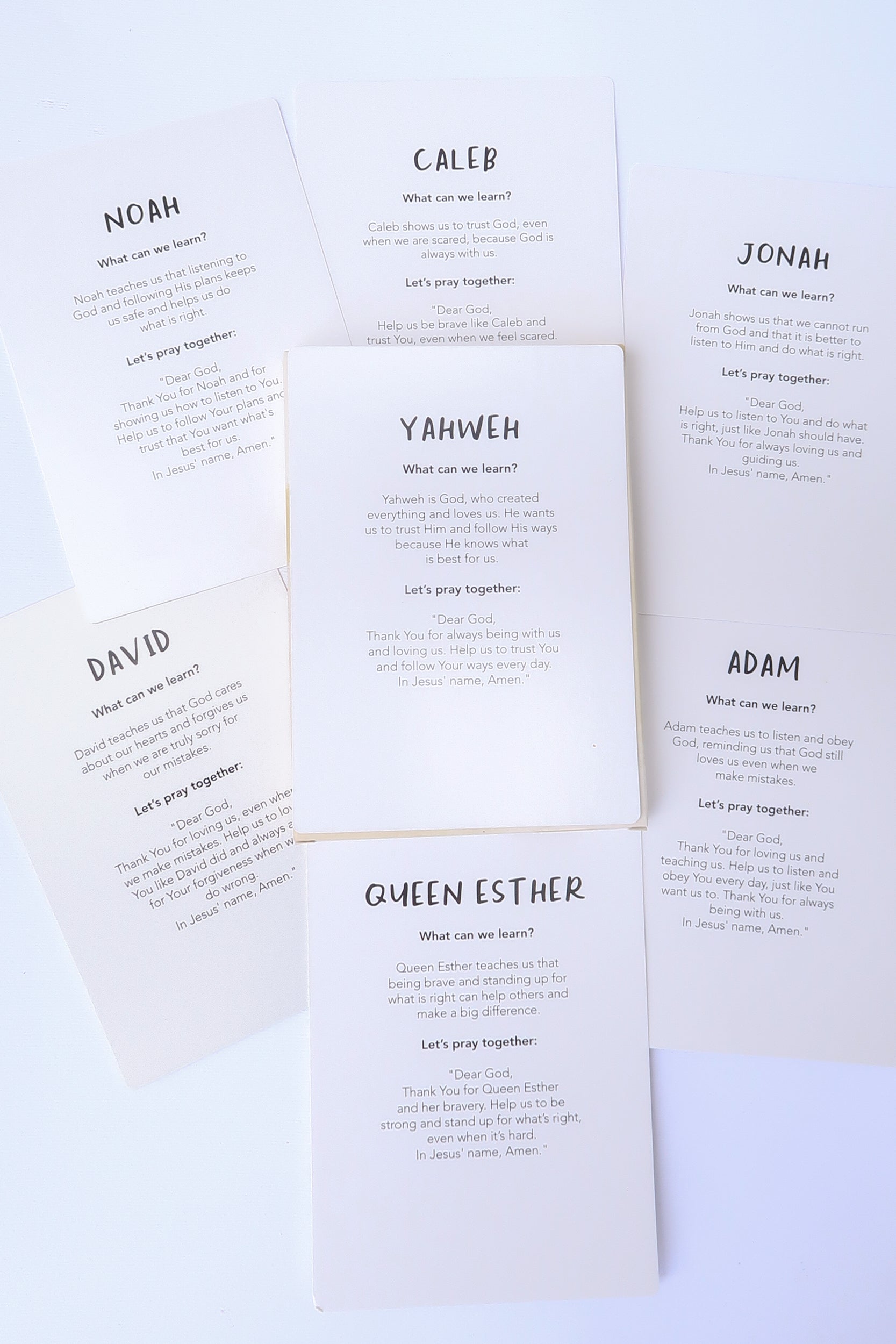 Alphabet Adventures: Bible Characters from A to Z – a Christian flashcard set for kids with colorful illustrations of biblical figures, perfect for learning and gifting.