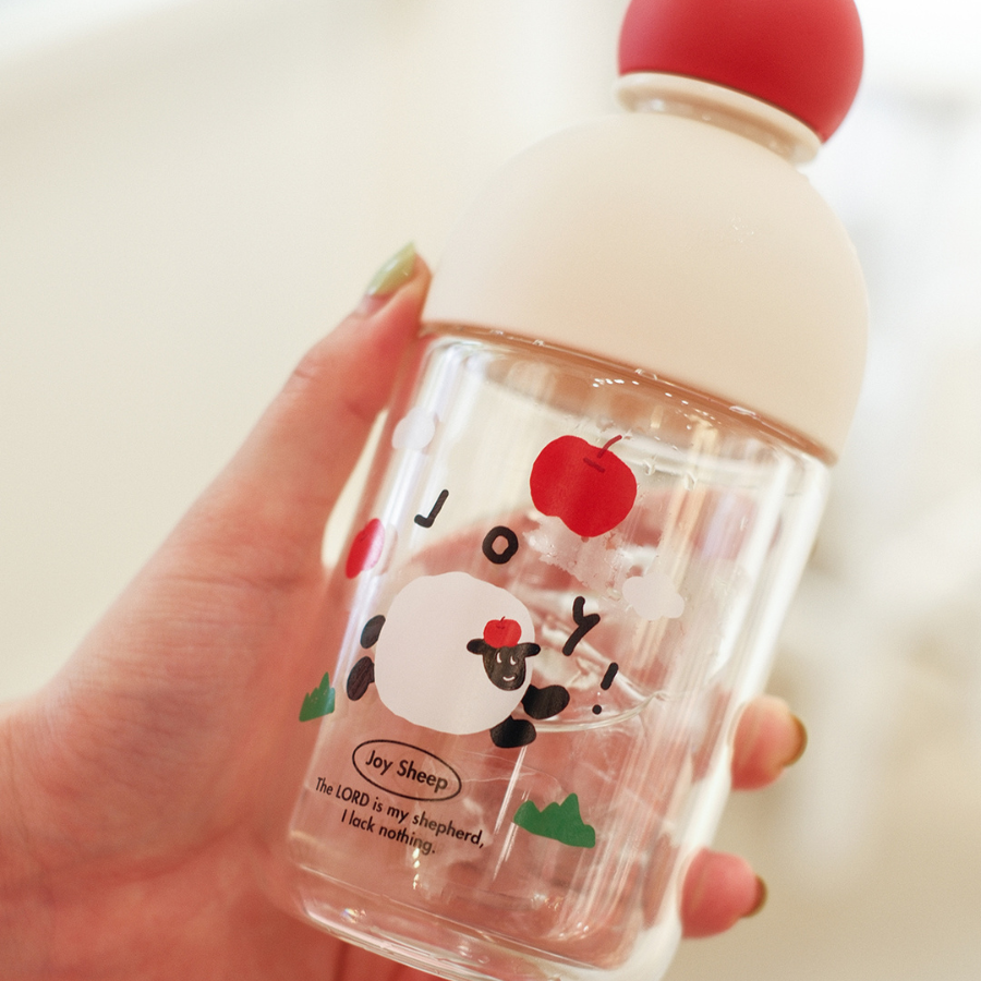 Faith-inspired Joy Sheep Glass Bottle with vibrant design