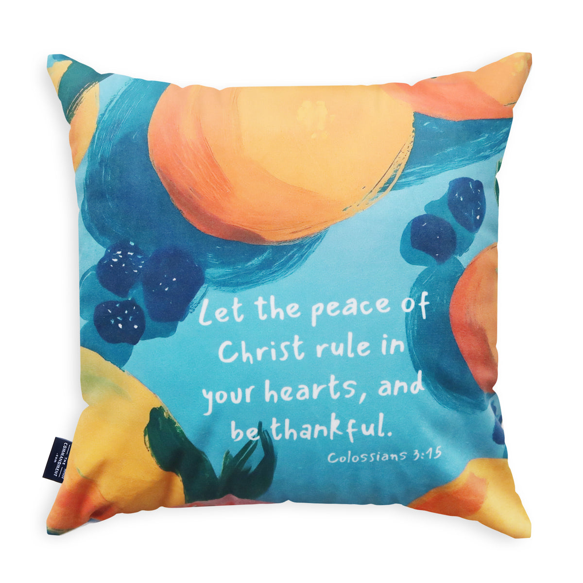 Fruit of the Spirit Galatians 5:22–23 Christian cushion cover detail view.