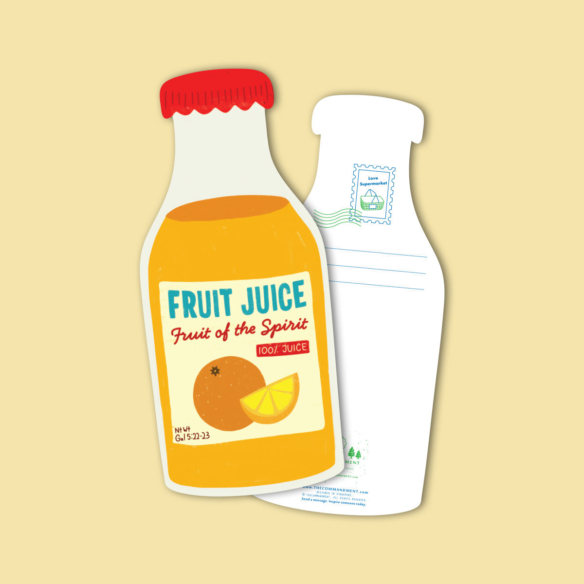 Fruit Juice ‘Fruit of the Spirit’ Christian postcard inspired by Galatians 5:22–23.
