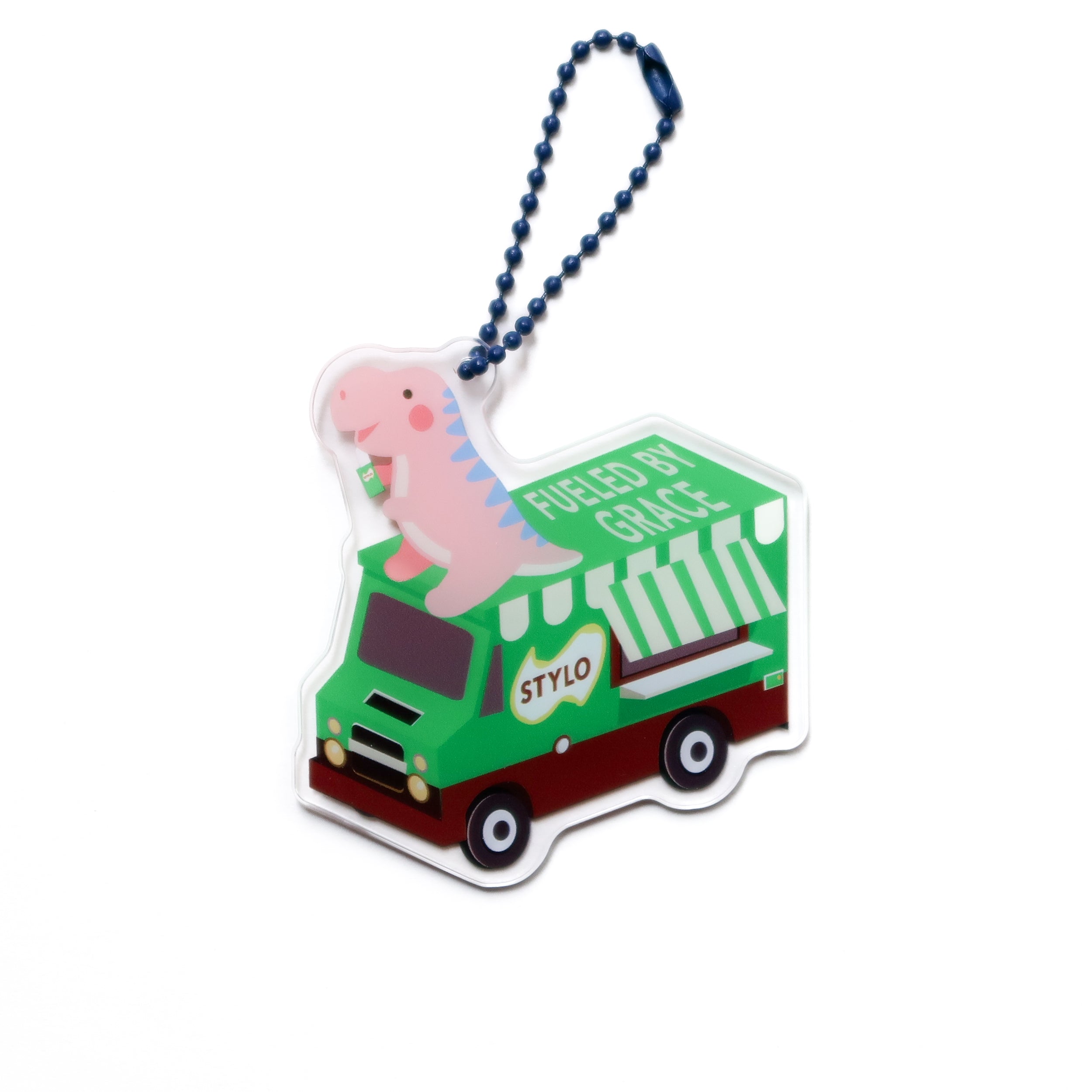Fueled by grace dinosaur food truck Christian keychain – inspirational faith accessory by The Commandment Co