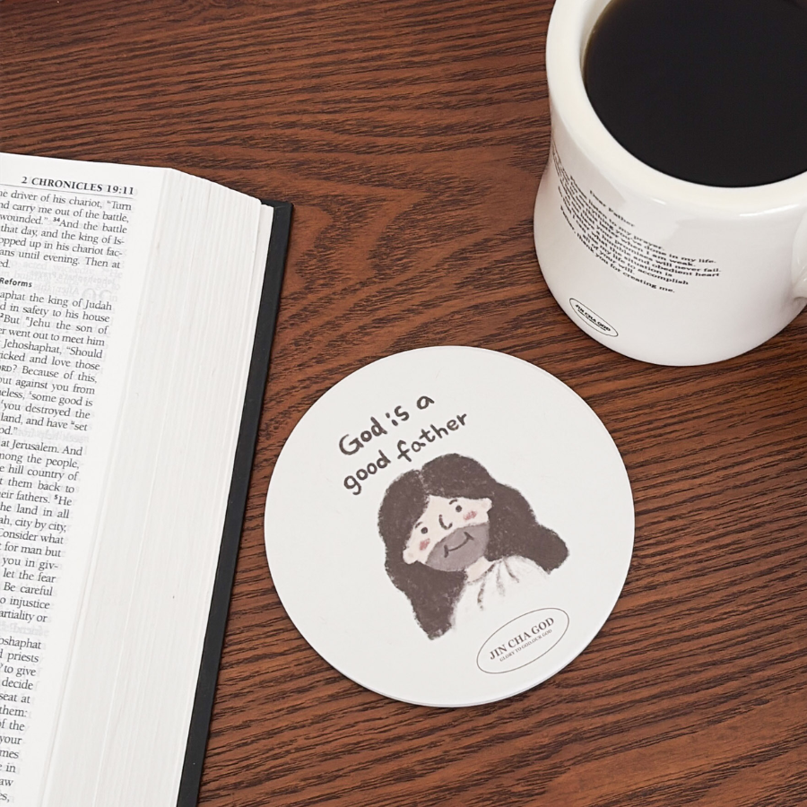 God is a Good Father ceramic coaster with inspirational Christian message, perfect faith-based gift