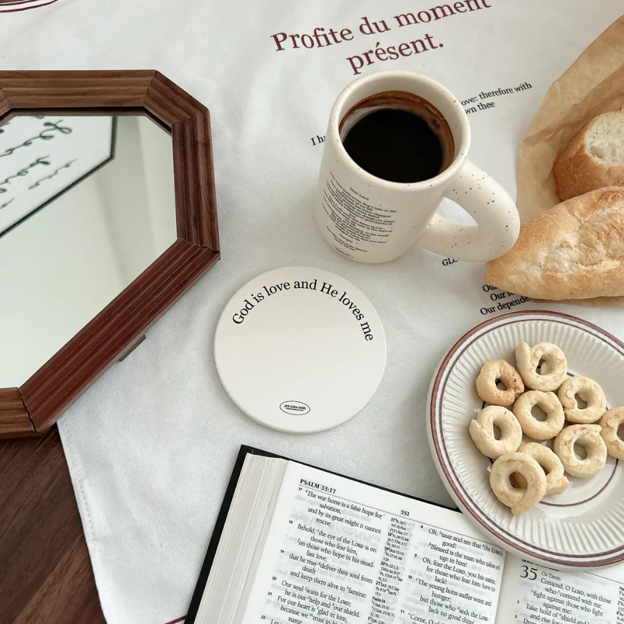 Inspirational Jeremiah 31:3 Scripture coaster with cork base