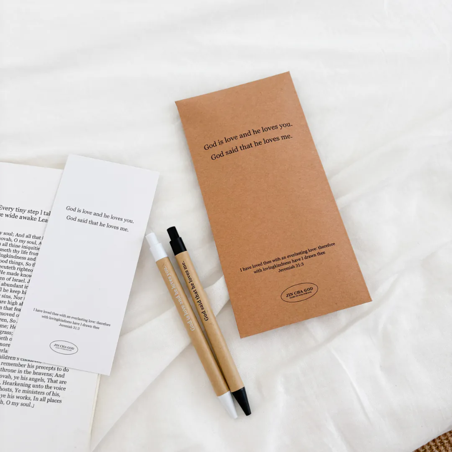 God is Love Pen Set with Bookmark showcasing uplifting messages and elegant design