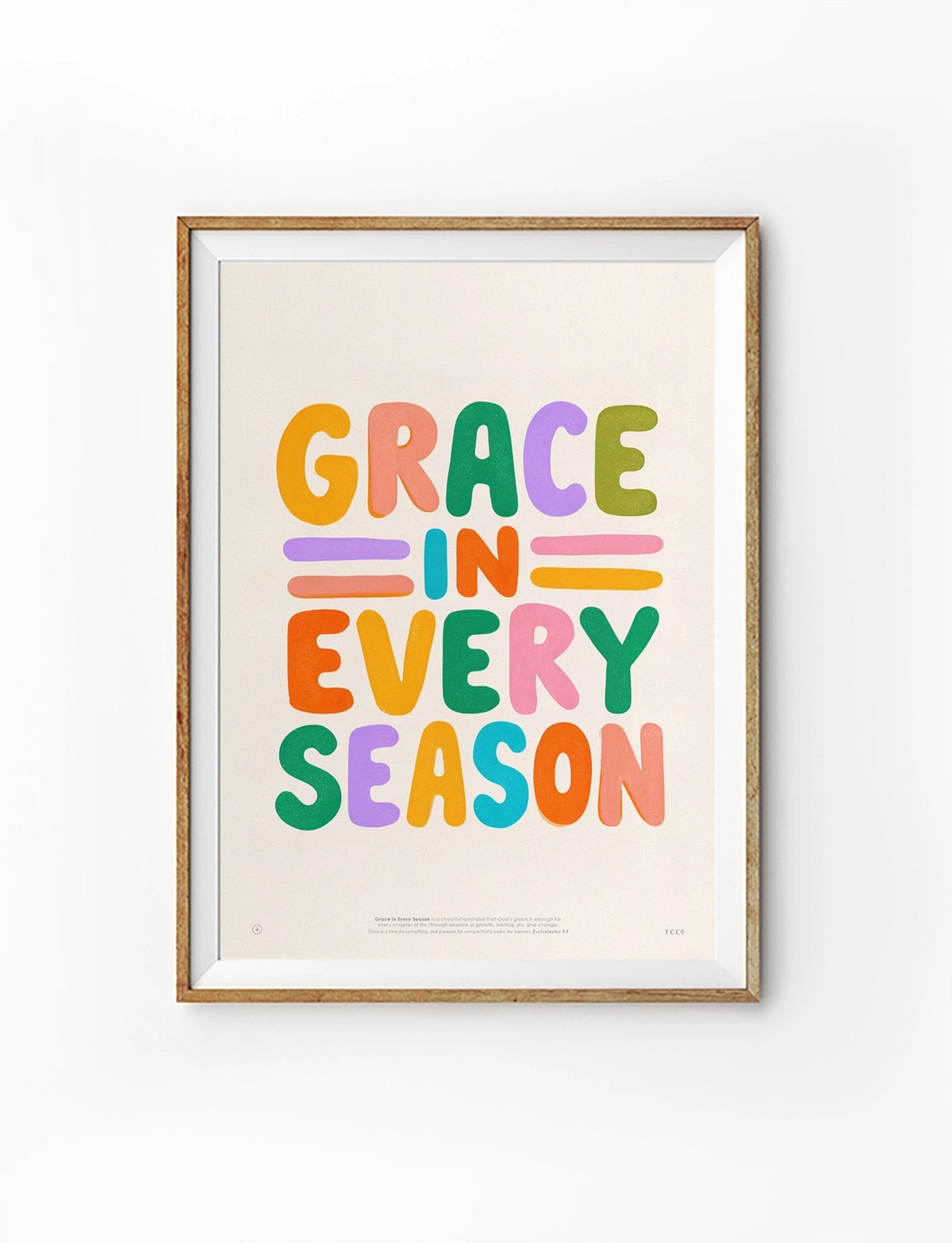 Grace in Every Season Christian poster with colourful lettering on a warm neutral background
