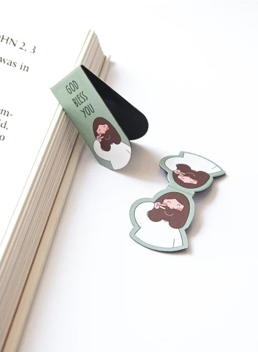 Green Christian magnetic bookmark with God bless you message.
