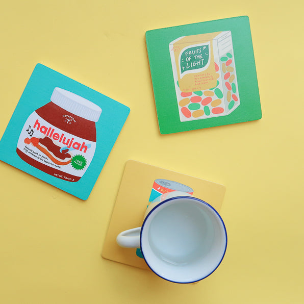 Hallelujah Christian wooden coaster from the LOVE SUPERMARKET series