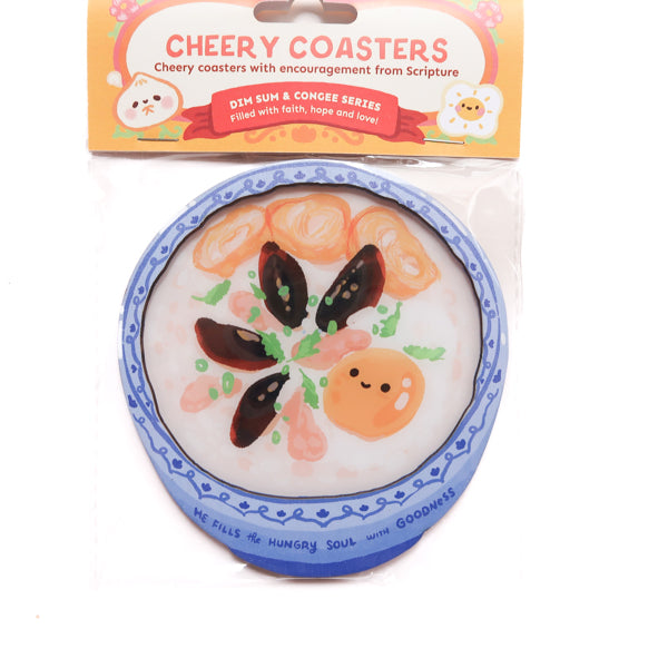 He fills the hungry soul with goodness cheery coaster in packaging from Dim Sum & Congee Christian series.