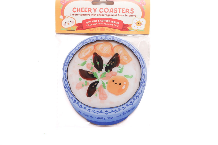 He fills the hungry soul with goodness cheery coaster in packaging from Dim Sum & Congee Christian series.