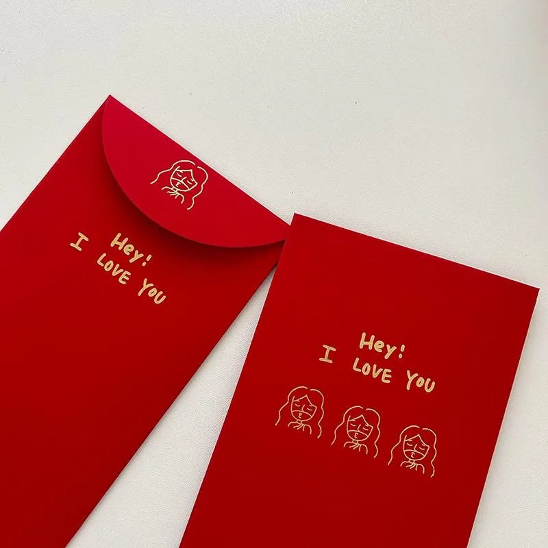 Beautiful red packet featuring the message "Hey! I LOVE YOU" and drawings of Jesus with elegant gold foil design.