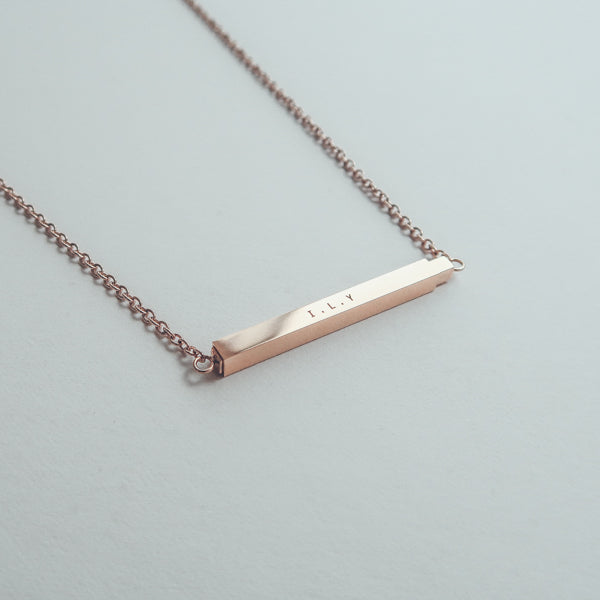 Personalised stainless-steel bar pendant necklace by J&Co Foundry.