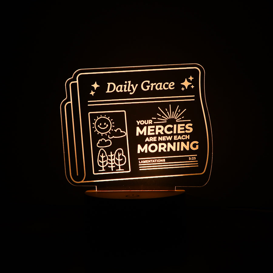 His Mercies Are New Every Morning Christian night light inspired by Lamentations 3:23