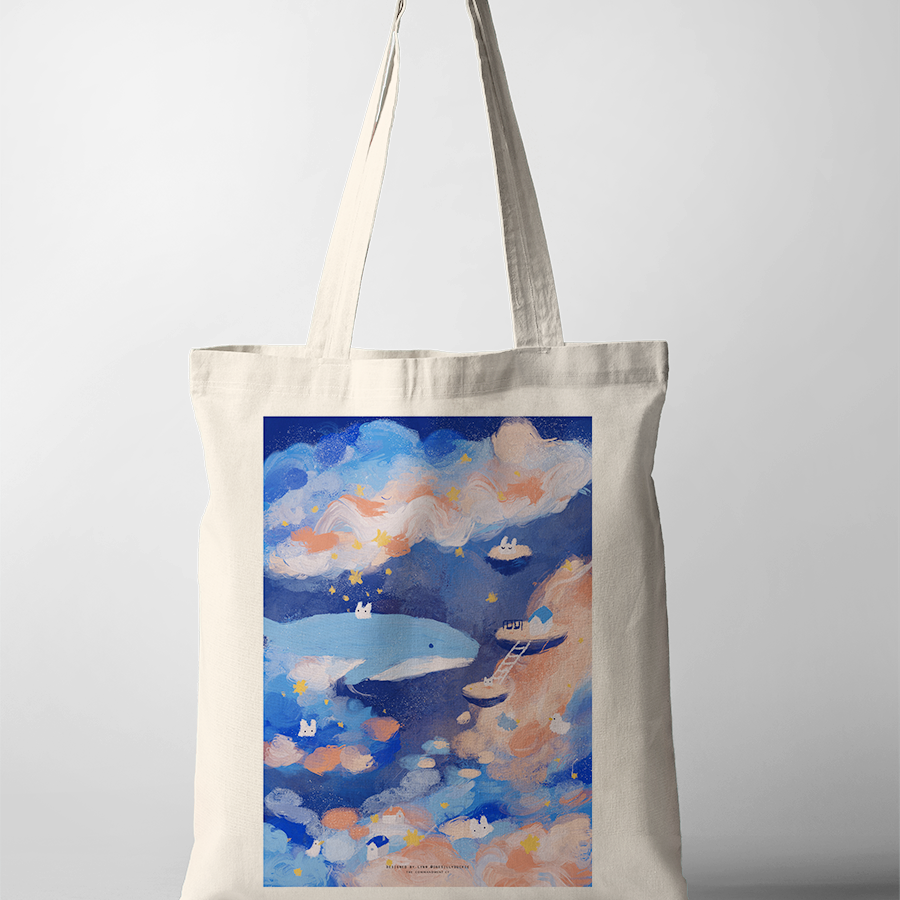 How Vast and Deep Is Your Love tote bag featuring a dreamy ocean scene with a whale, Christian inspirational accessory from The Commandment Co, Singapore