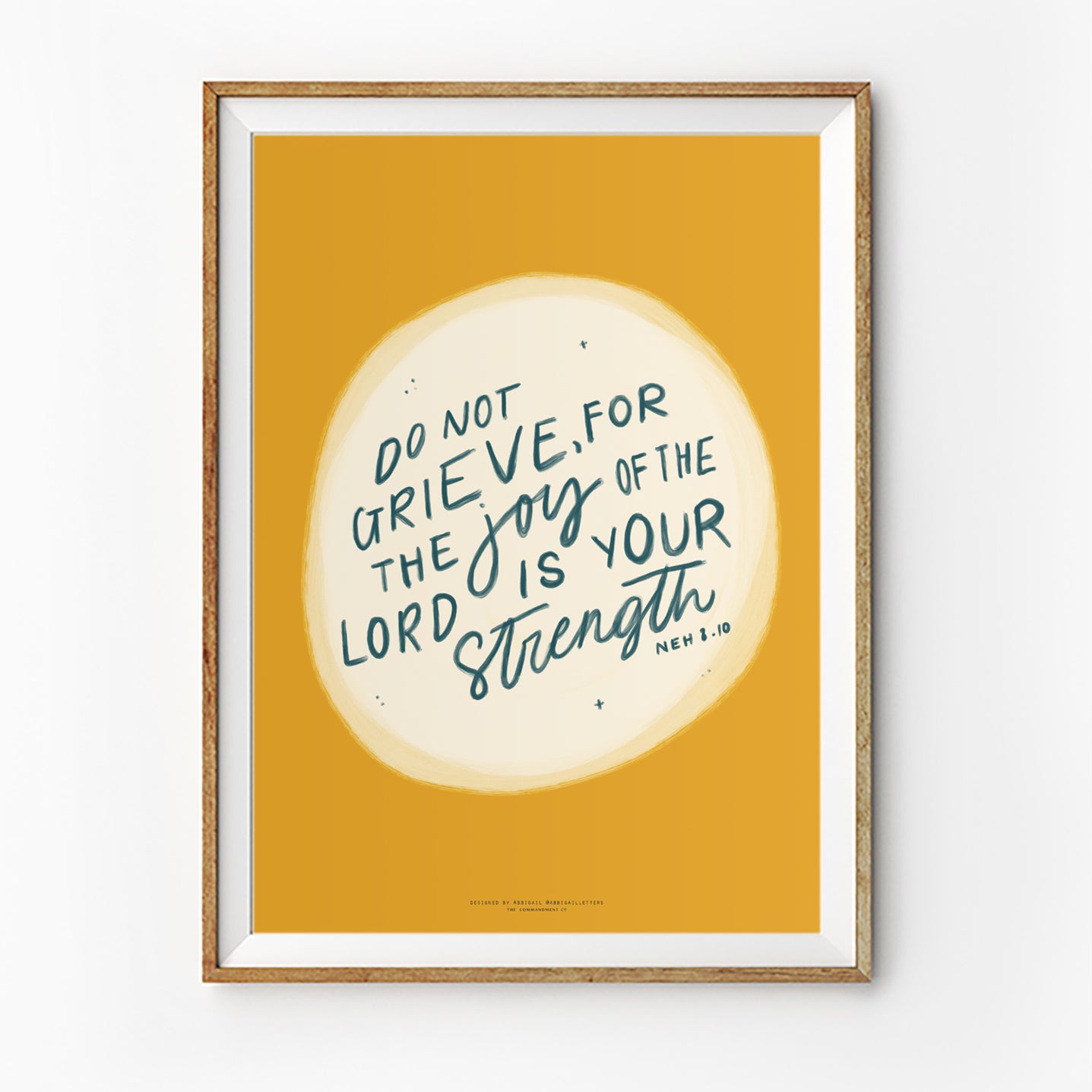 Christian poster featuring Nehemiah 8:10, “The joy of the Lord is your strength” on a mustard yellow background