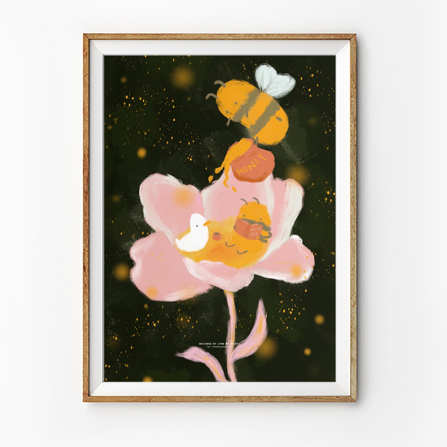 "Kind words are like honey" poster featuring bees and a flower