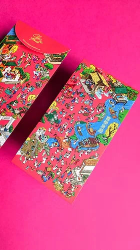 Life of Jesus red ang pao packet displayed on a bright pink background