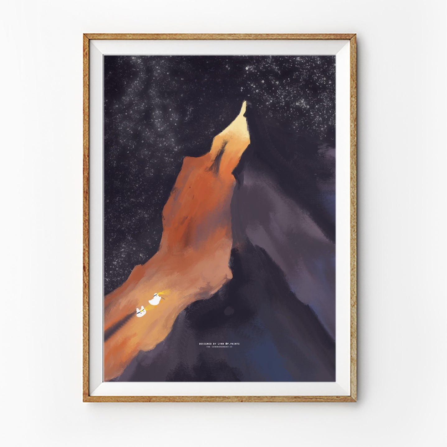 Light in the Darkness poster featuring a mountain and starry night design, Christian inspirational accessory from The Commandment Co, Singapore