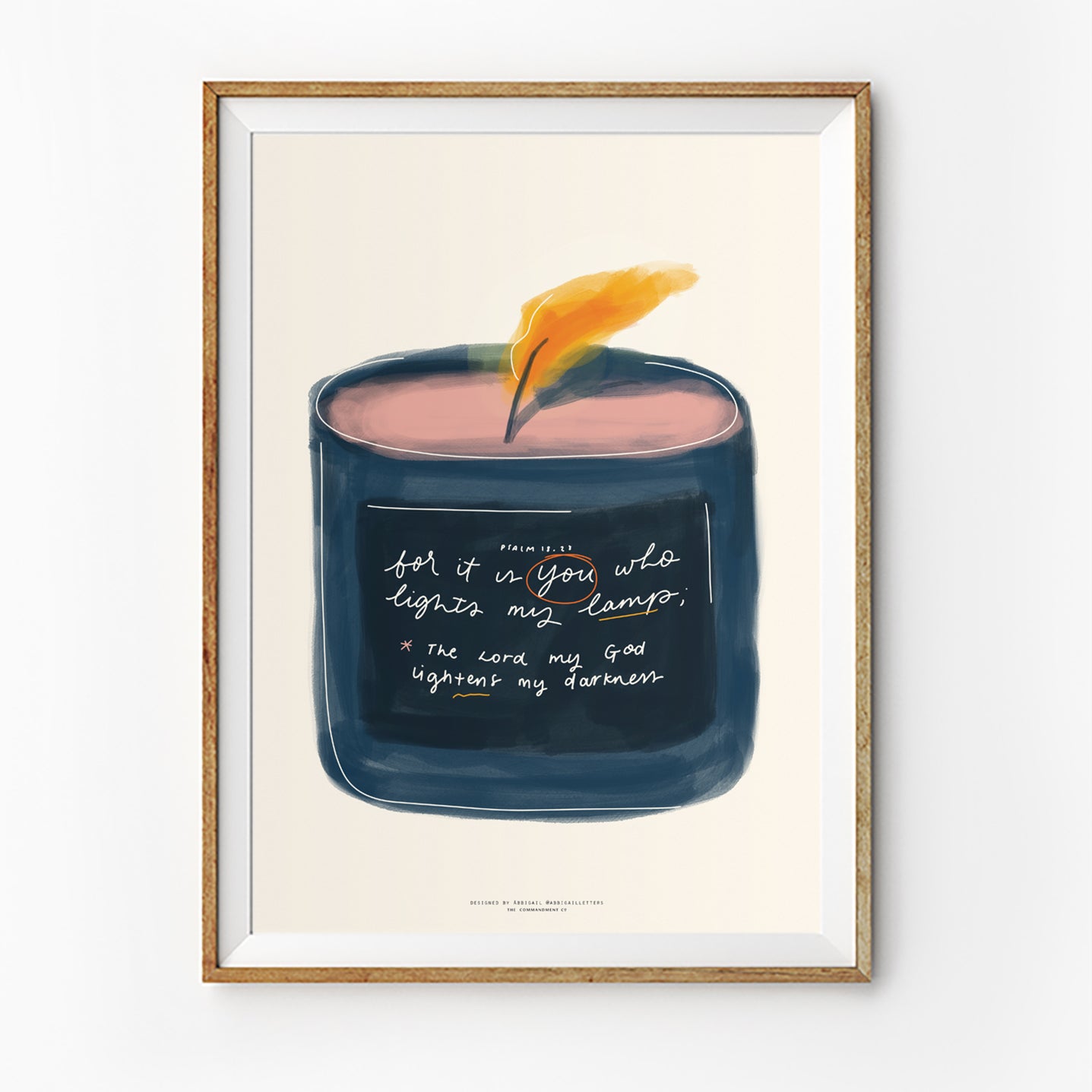 Christian poster featuring a candle illustration with Psalm 18:28, “You light my lamp; the Lord my God lightens my darkness”