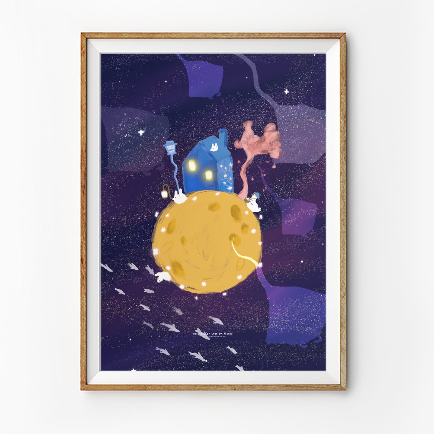 "Light of the World" poster featuring a whimsical night scene with a glowing house and moon