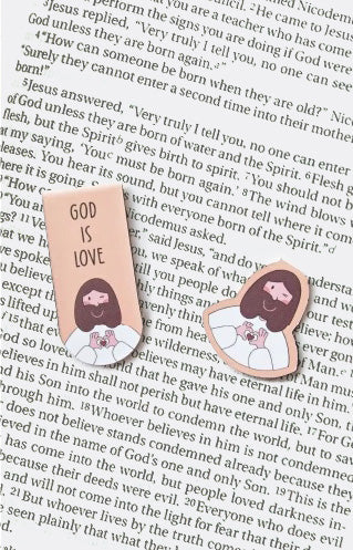 Orange God Is Love Christian magnetic bookmark, alternate view.