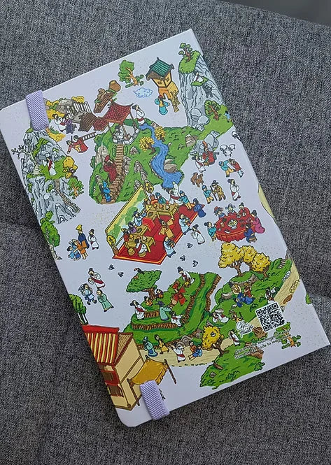 Parables of Jesus journal back cover with detailed illustrated scenes and QR code